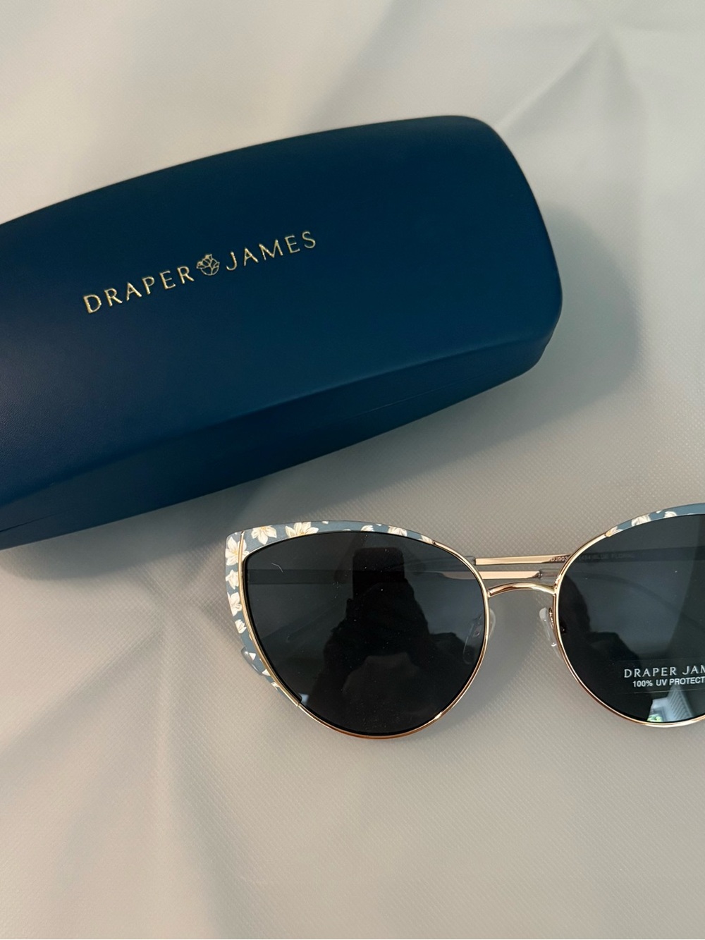 Draper James Blue Floral Trim Gold Cat-Eye Sunglasses